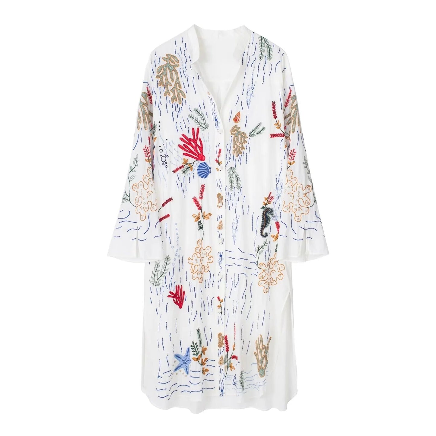 TRAF Women's Retro Shirts Cotton Embroide Long Sleeve Blouse Loose All-Match Female Blusa Casual Office Lady Blouse Female Top