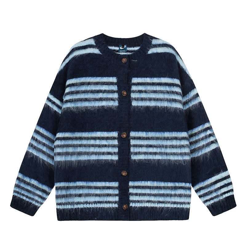 Laid-back striped knit cardigan for women, loose casual sweater top