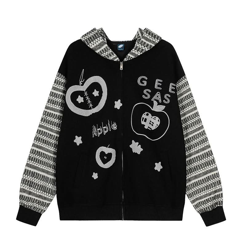 Gestreifte Patchwork-Kapuzen-Sweatshirt-Freizeit-Cardigan-Jacke