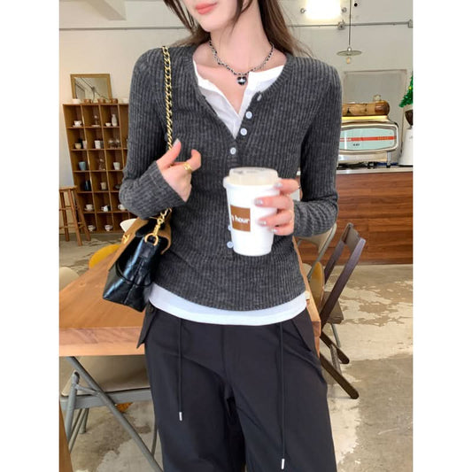 Style Minimalist High-End Knitwear Long Sleeve Top for Women