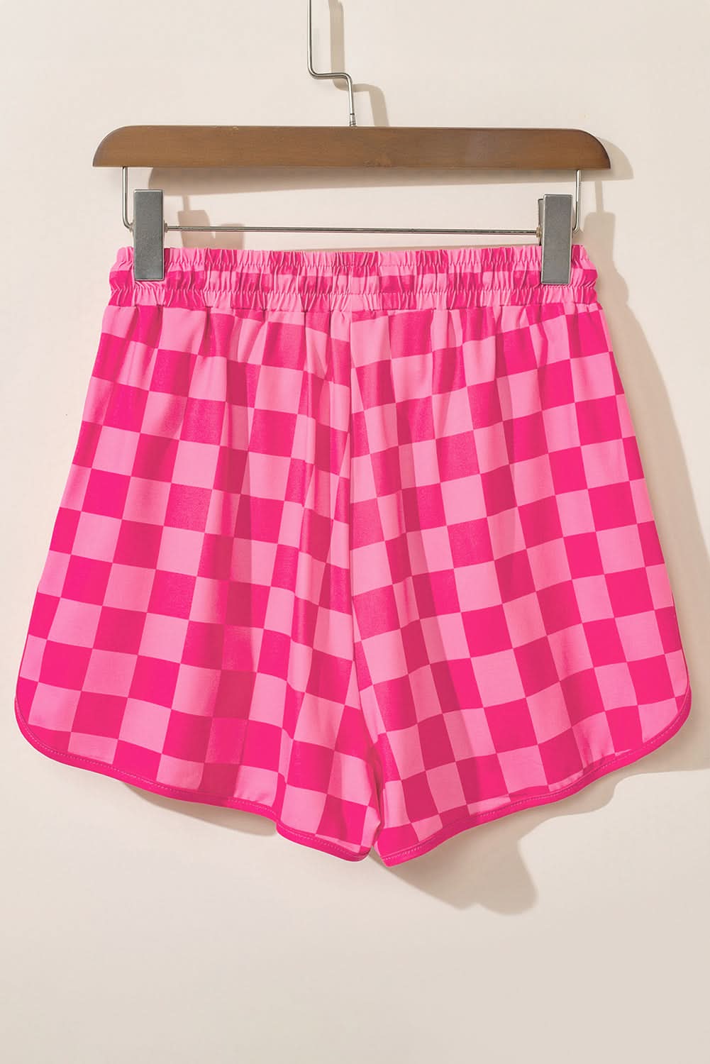 Rosa karierte lässige Shorts mit Gummizug und Kordelzug