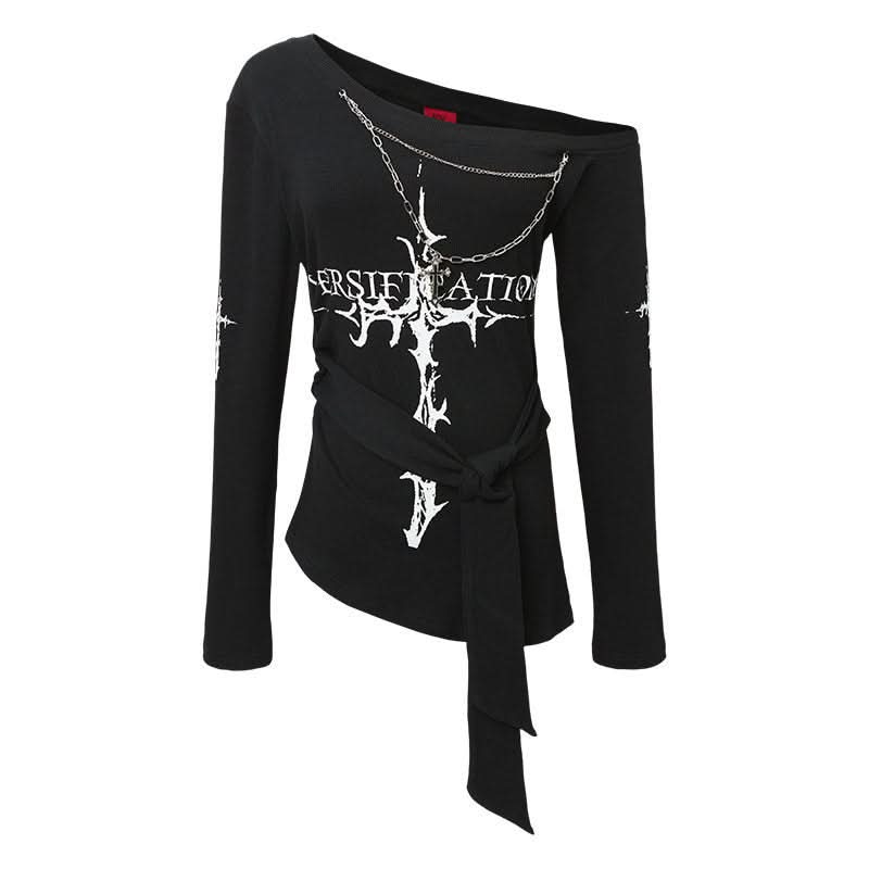 Ausgefallenes, asymmetrisches, schulterfreies, figurbetontes Langarm-T-Shirt