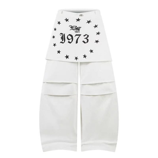 Hanging Panel Pleated Design Knife-Edge Casual Pants Loose Wide Leg Hip-Hop Trousers