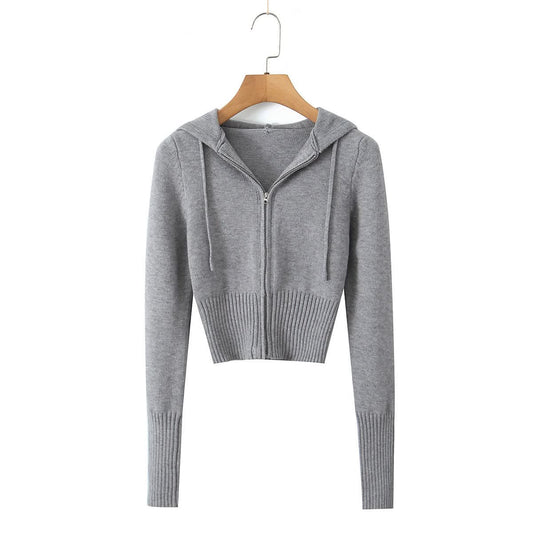 Slim fit drawstring hooded short sweater