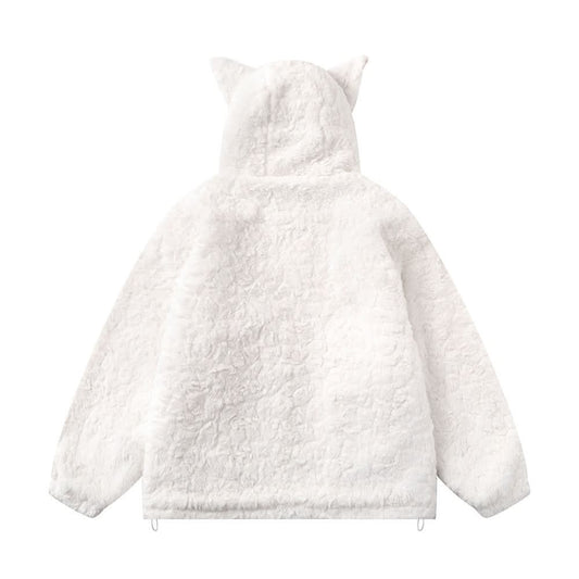 Cat's ears hooded cashmere coat