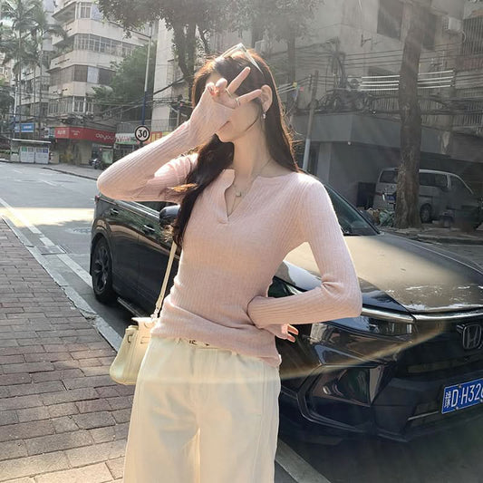 Sexy Wool V-Neck Slim Fit Knit Innerwear Top for Women