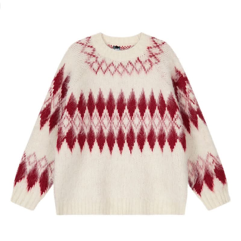 Oversized-Pullover aus Wolle und Mohair mit Fair-Isle-Muster und Rundhalsausschnitt