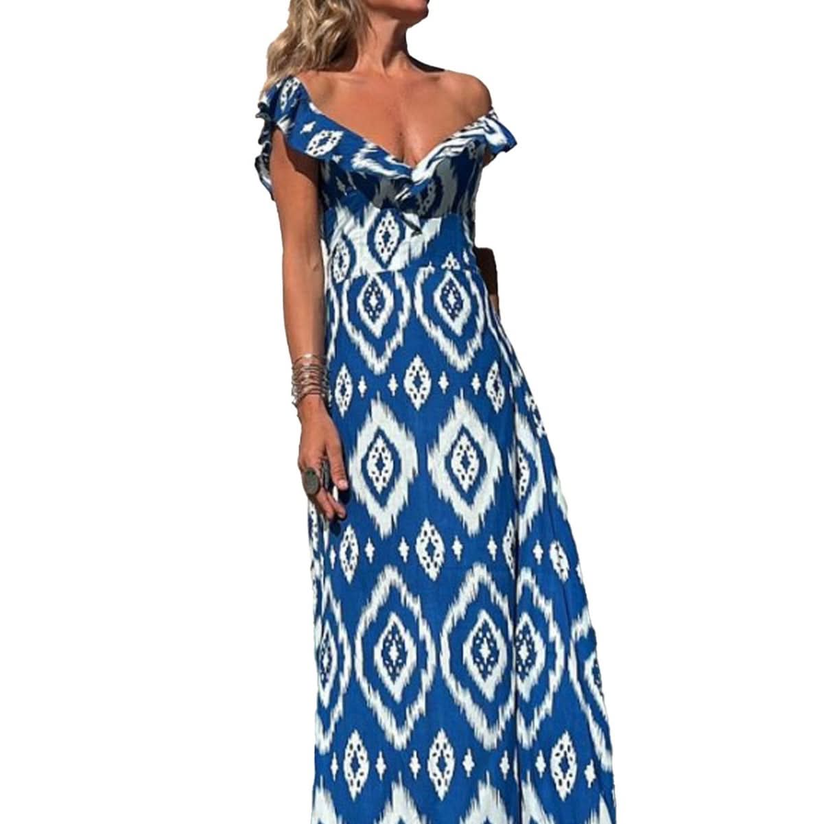 Elegantes ärmelloses Kleid mit V-Ausschnitt, Rüschen, elastischer Raffung und weitem Rock