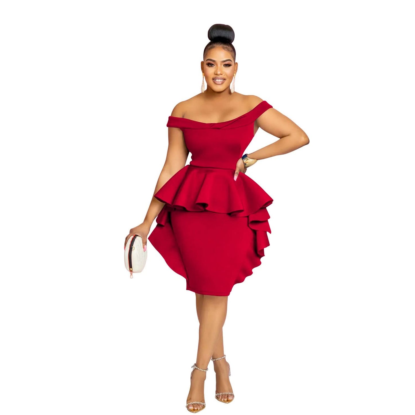 Fashion Damen ärmelloses Rüschensaum Minikleid in Unifarbe