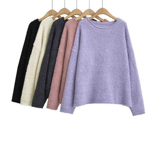 Round neck pullover loose long sleeved sweater