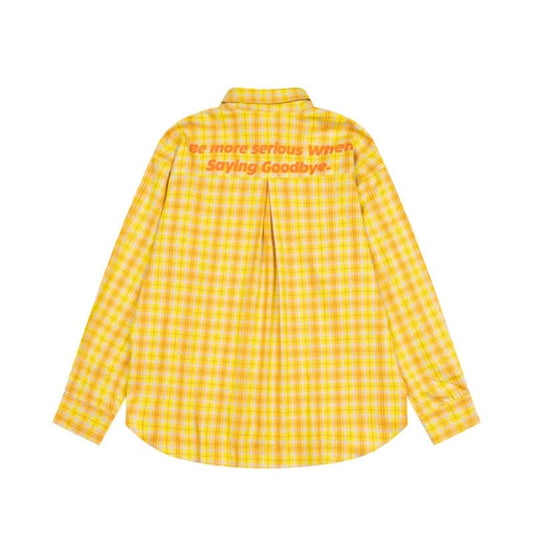 Embroidered Letter Plaid Shirt Loose Fit Shirt Couple Outfit