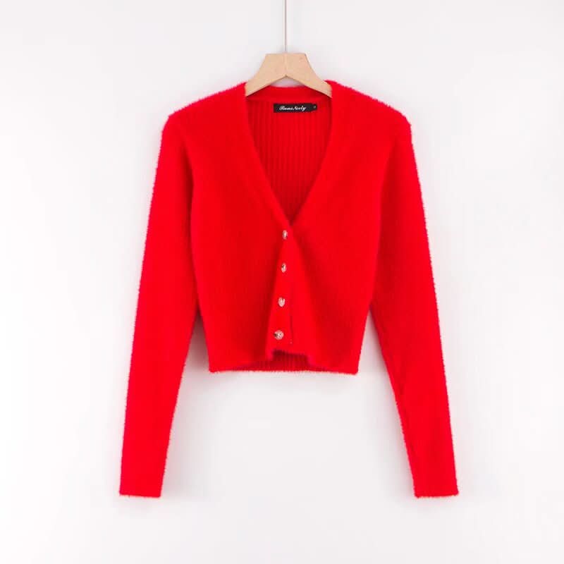 V-Ausschnitt Strickjacke mit langen Ärmeln