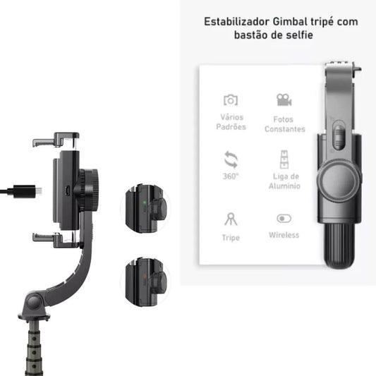 Gimbal Estabilizador Bastão Pau de Selfie Para Celular, De Aço Bastão De Selfie Bluetooth