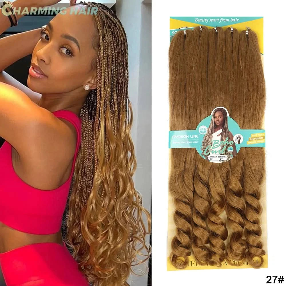 Jumbo Boho Curl French Braids für Häkelzöpfe, lockiges Jumbo-Haar, hochwertige Bio-Faser, 400 g, 65 cm, BOHO