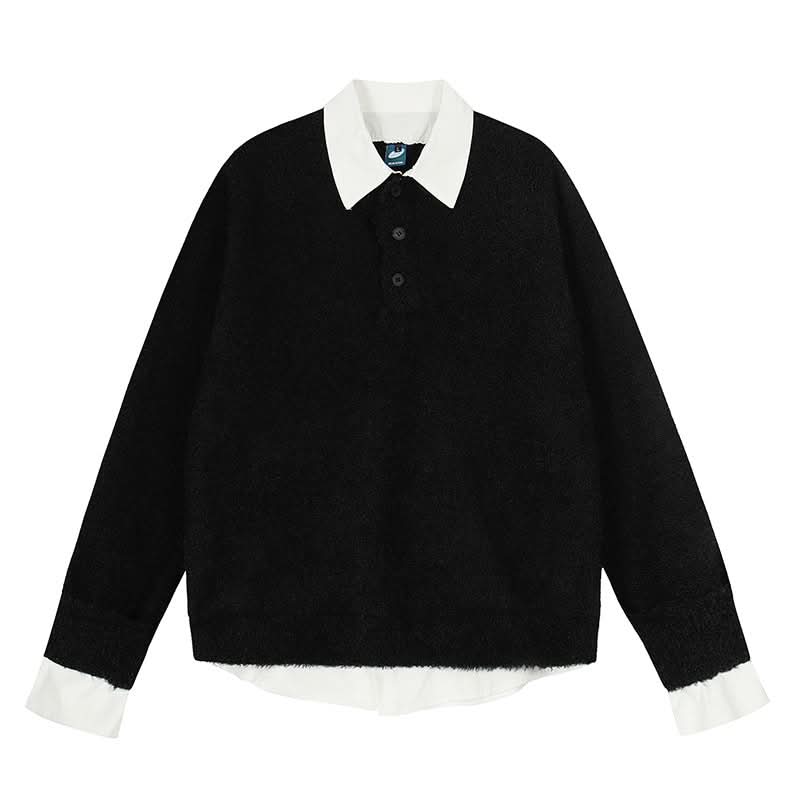Sweater Women College Style Patchwork Polo Shirt Slim Fit Inner Layer Knit Top