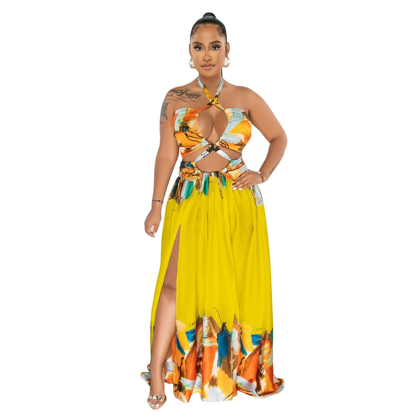 Modisches Damen-Wickelkleid, ärmellos, mit Bindegürtel, eng anliegend, lang
