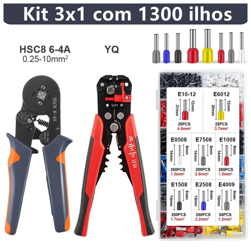 Crimping Ppliers Kit + 1300 Terminal Lands + 0,25 Pealer Up to 10mm ²