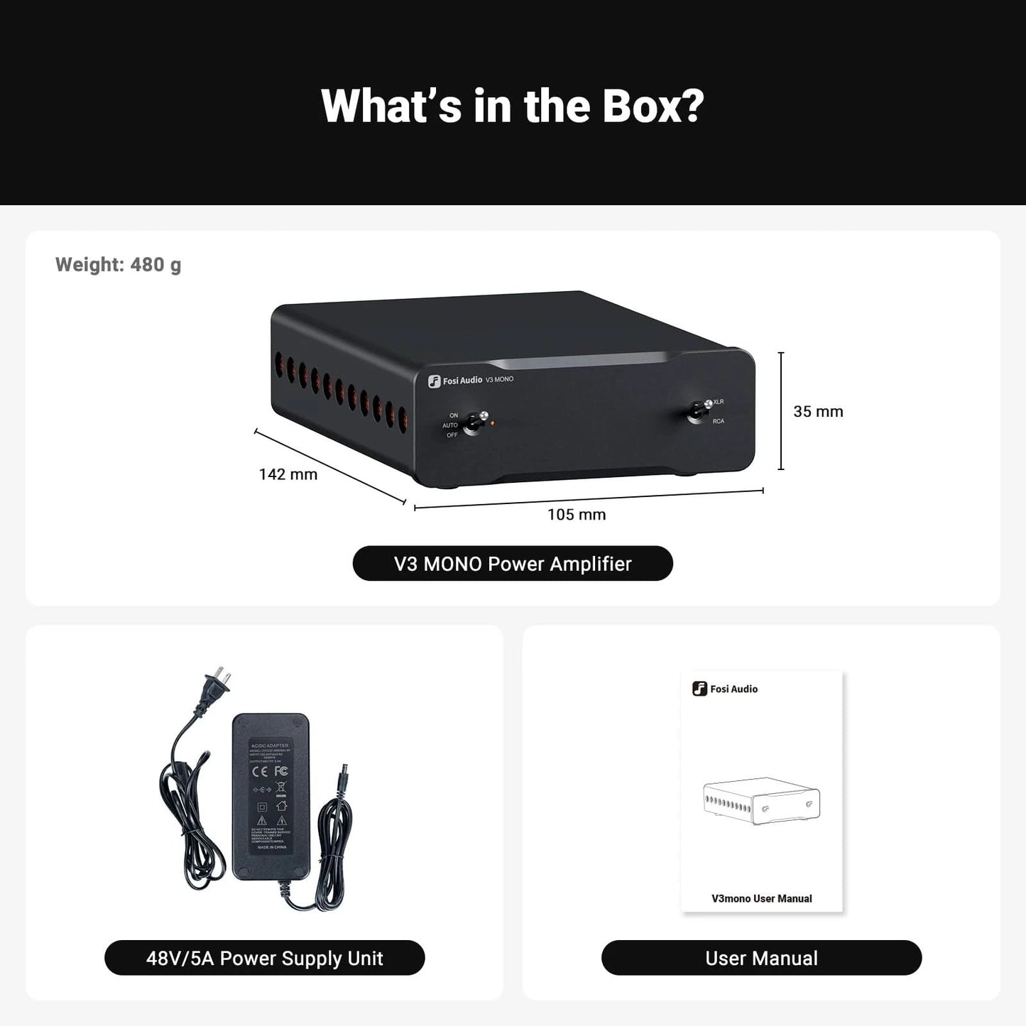 Fosi Audio V3 Mono Endstufe TPA3255 240W Subwoofer-Verstärker PFFB Class D Mini HIFI Amp für Zuhause