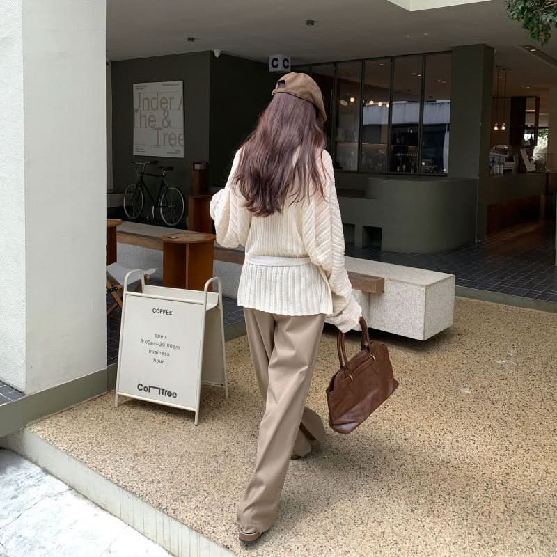 Lockerer Lazy-Atmosphäre Outfit Aprikosenfarbener Langarm-Strickcardigan Mantel für Damen
