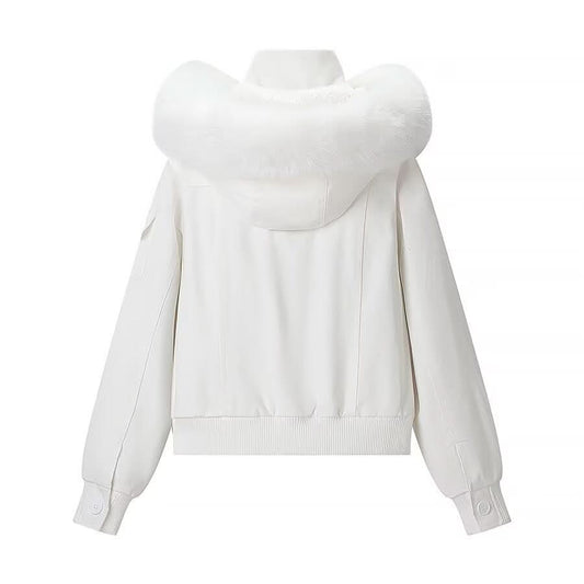 Detachable fur collar hooded cotton jacket