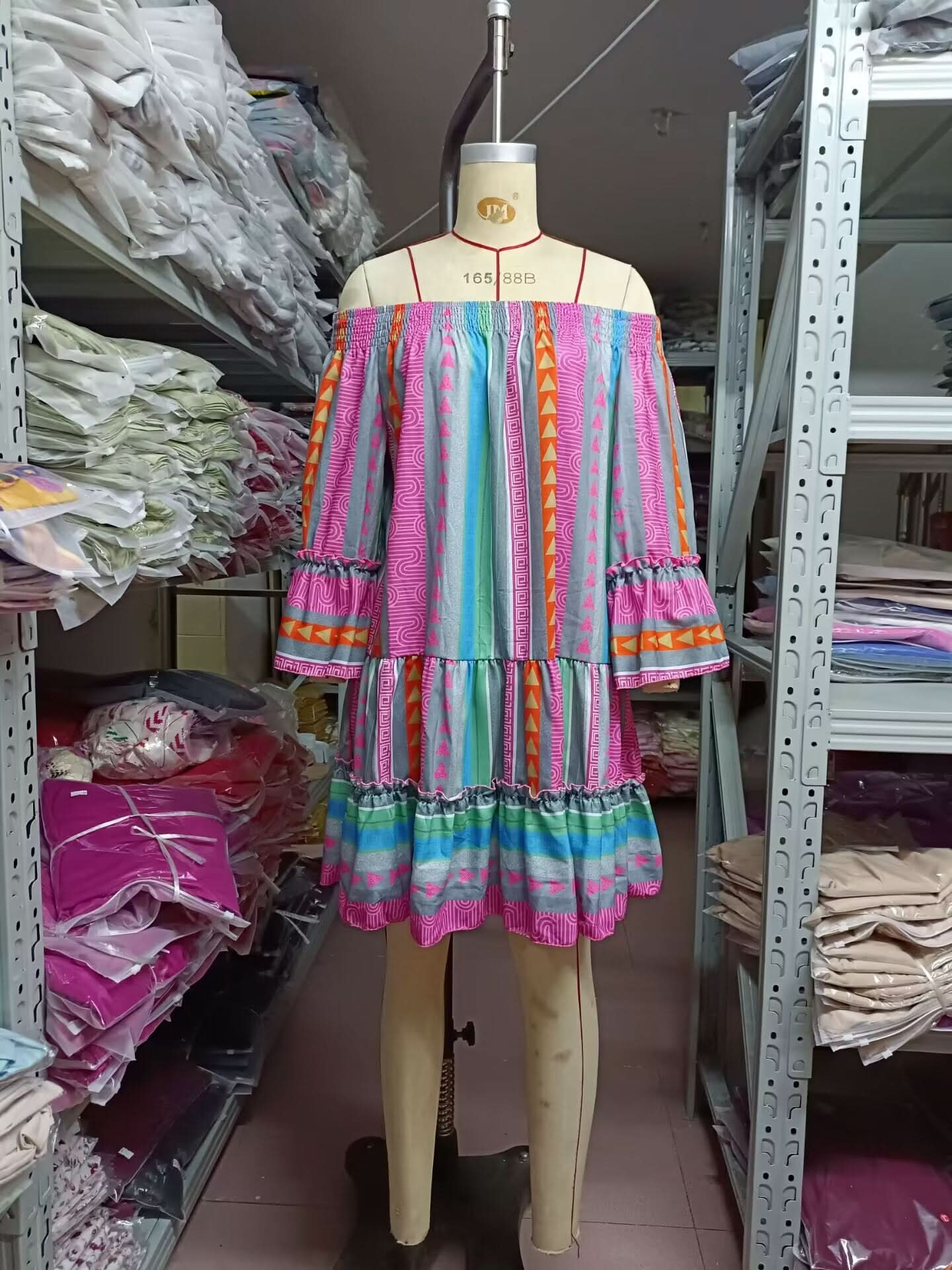 Patchwork A-Linien-Kleid mit ausgestellten Ärmeln für Damen