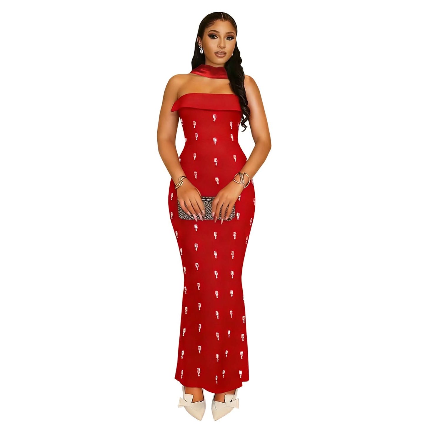 Elegantes trägerloses verziertes Bandkleid-Set für Damen, modisches zweiteiliges Outfit