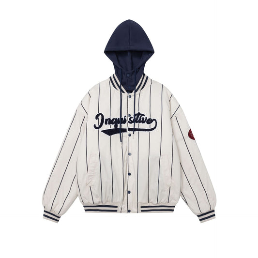 Fake two-piece spliced hooded baseball cotton jacket