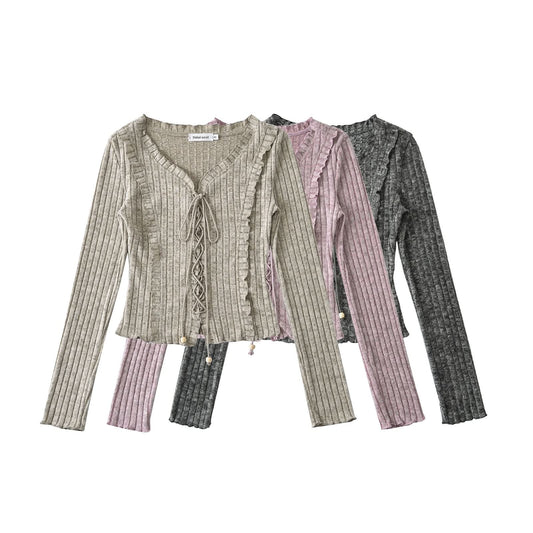 Tie up slim fit long sleeved top