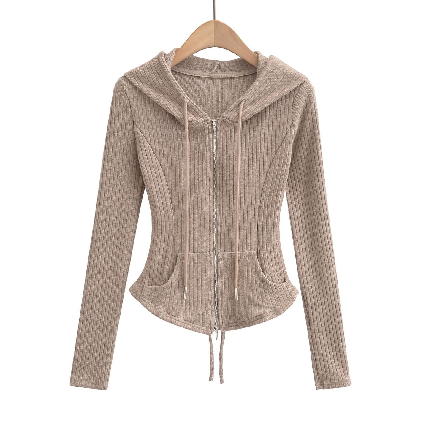 Taillenschlankes Kapuzen-Cardigan-Oberteil