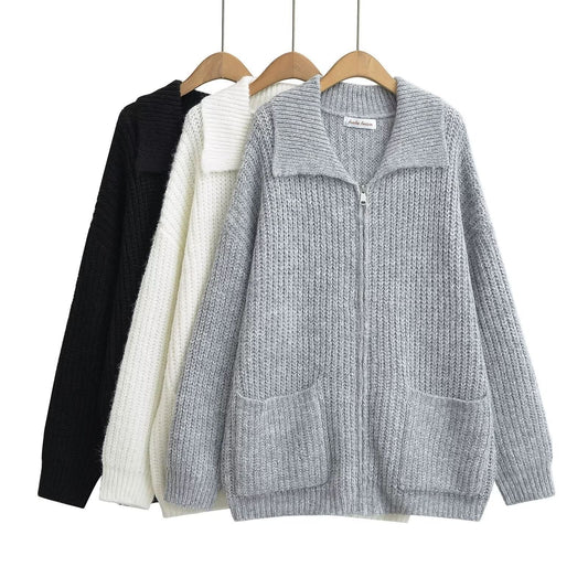 Loose collar zipper sweater