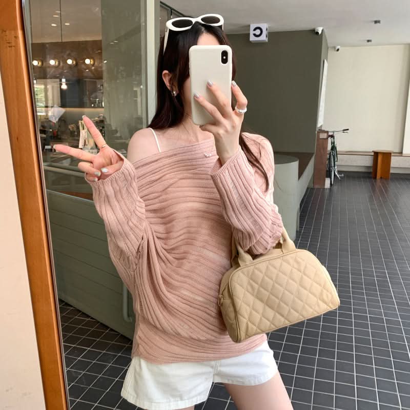 Lazy Chic Cut-Out Asymmetrical Sleeve Long Sleeve Knit Top for Women, Unique High-End Stylish Look