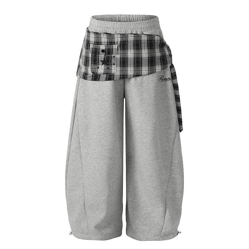 Star-Plaid-Bindegürtel-Dolch-Freizeithose Damen Locker Tanz Weite Beinhose