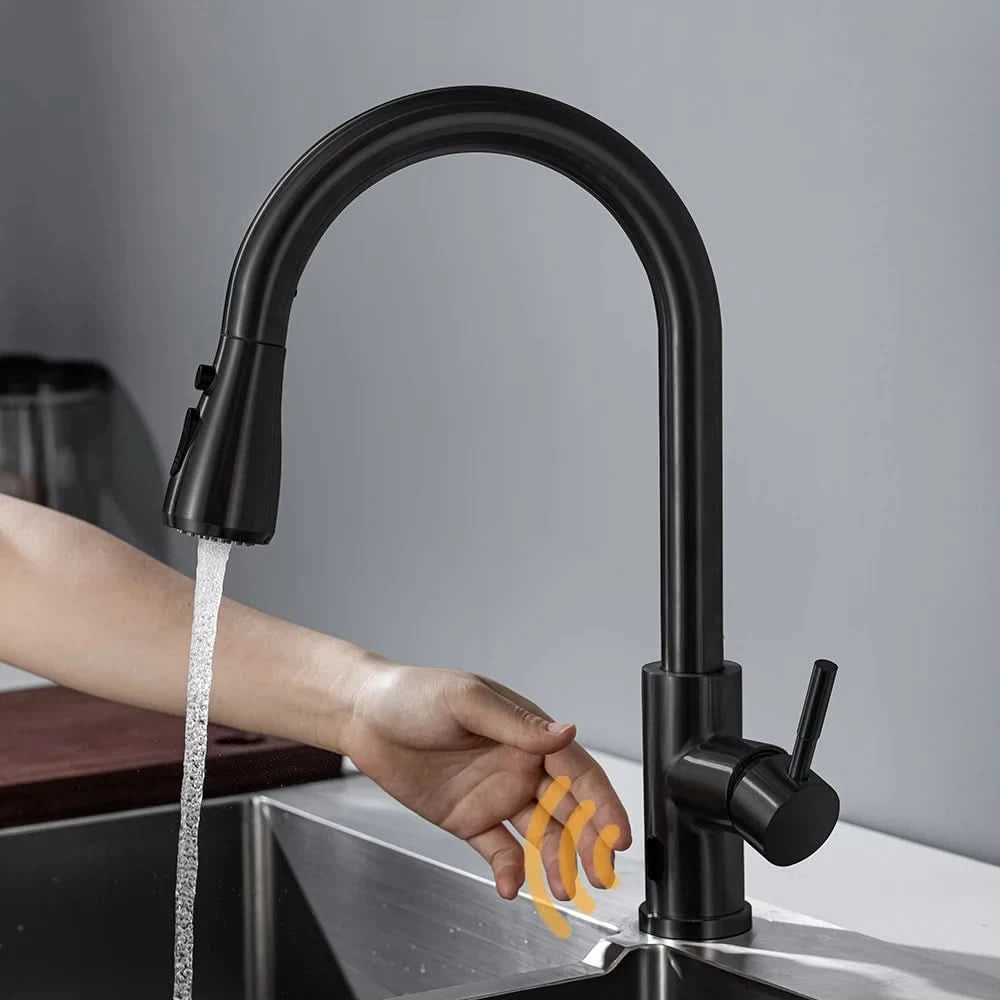 Smarte berührungslose Küchenarmatur gebürstet ausziehbar Infrarot-Sensor Armaturen Schwarz/Nickel Infrarot-Wassermischer Armaturen