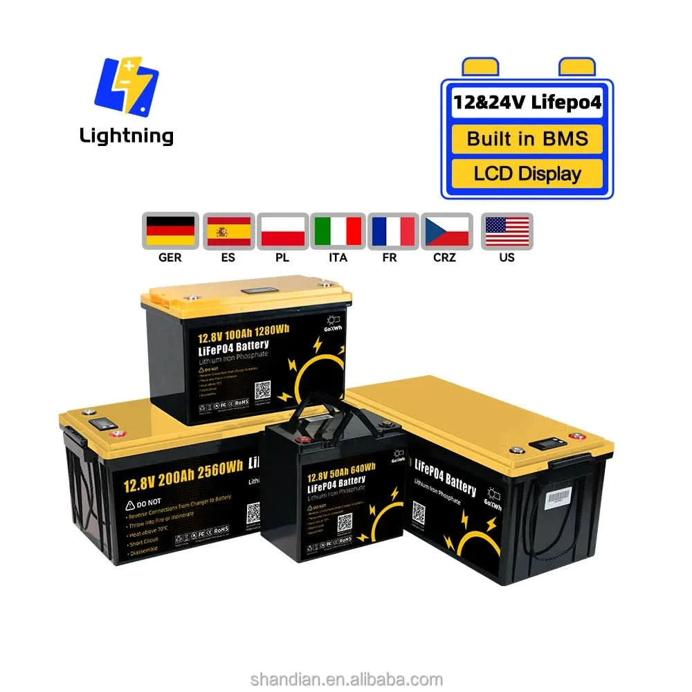 UK Deutschland Frankreich Italien Spanien Polen Europa 12V 100Ah Batterie Lifepo4 12.8V 100A 200Ah Solarbatterie-Pack LCD für Wohnmobil Campingwagen