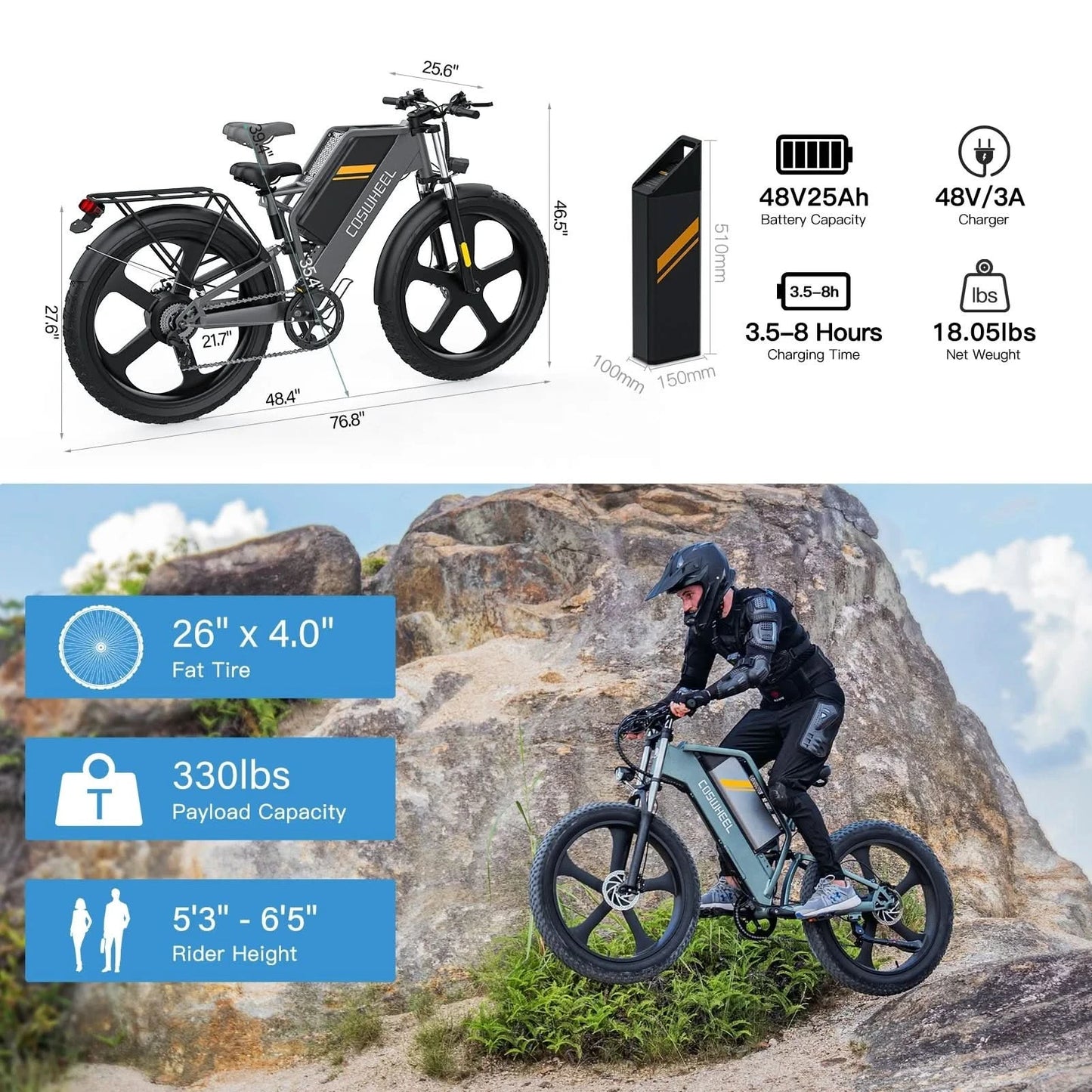 COSWHEEL T26 E-Bike Fahrräder 750W 1500W 25Ah E-Mountainbike mit großer Reichweite Fabrikpreis CE Günstiger Preis Anderes E-Bike