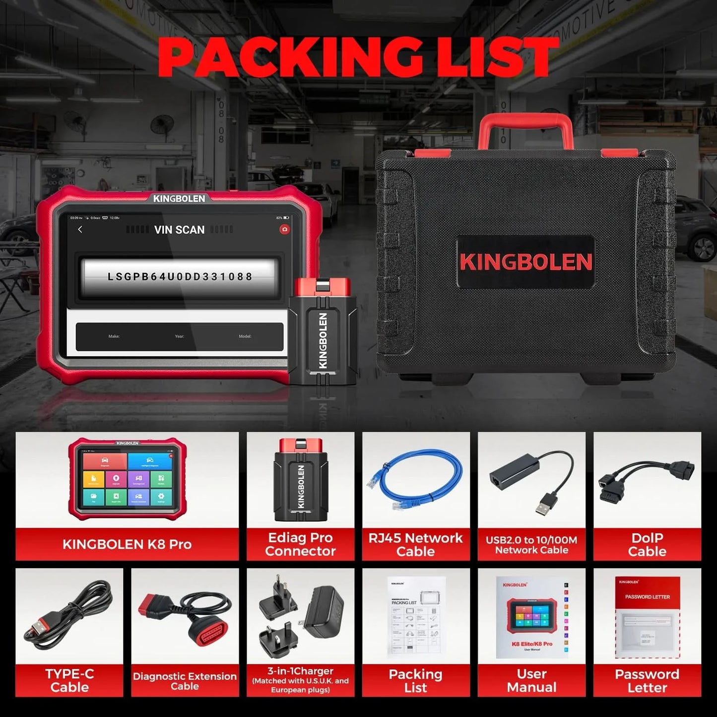 USA EU Lager Kingbolen K8 PRO Volles System bidirektionales Auto-Diagnosewerkzeug Lebenslange kostenlose Updates