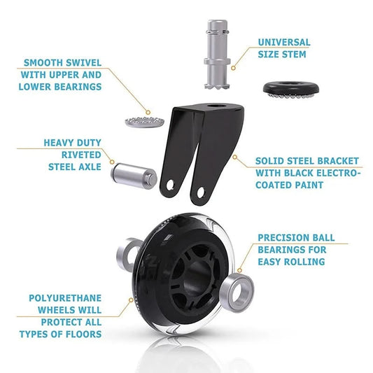 5PCS KAK 3" Universal Mute Wheel Office Chair Caster Replacement 60KG Casters Rubber Soft Safe Roller Furniture Wheel Hardware