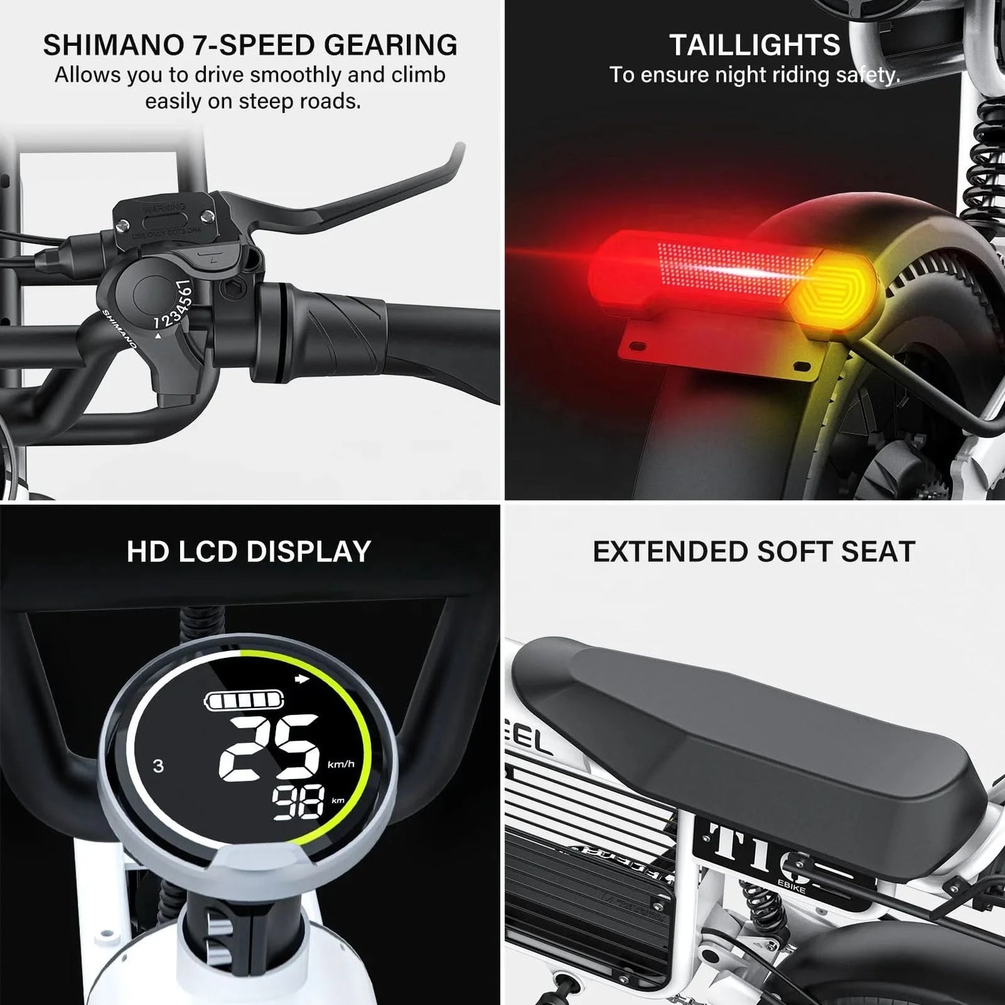 Coswheel T16 E-Bike für Erwachsene und Jugendliche, 1000W Motor, 45 km/h, über 110 km Reichweite, 48V 20Ah Akku, 7-Gang-Schaltung, Dual-Federung