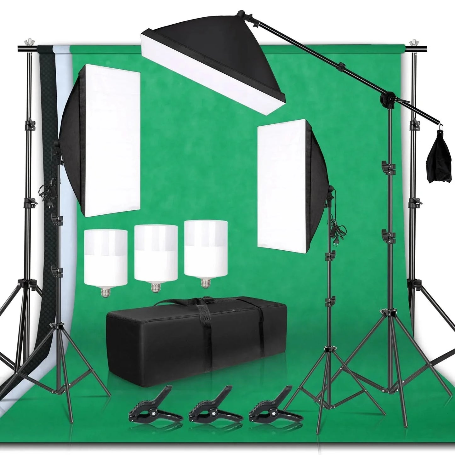 Fotohintergrundrahmen Ständer Softbox Beleuchtungsset Fotostudio-Ausrüstungszubehör mit 3 Hintergrundstoffen und Stativ
