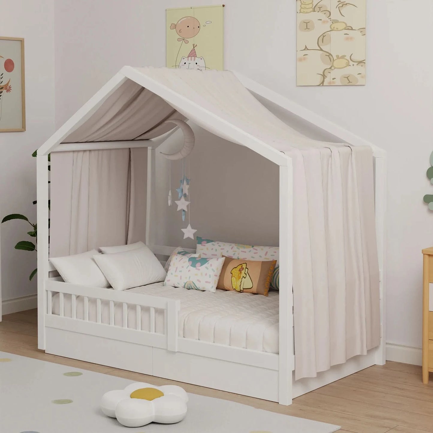 House Bed Canopy, Bed Canopy House Beds Made of Cotton Muslin, Fabric Canopy for House Canopy Bed Children's Room Decoration