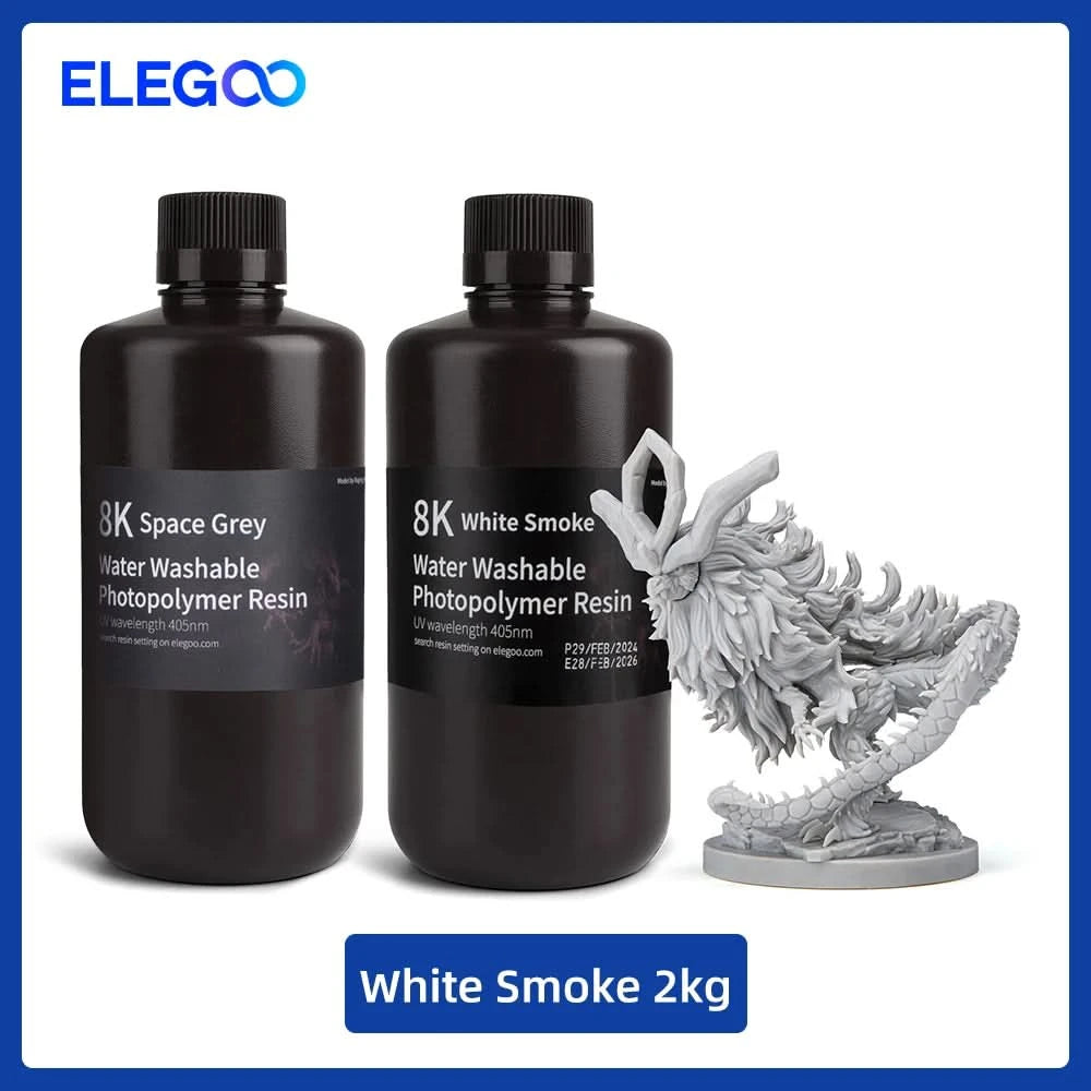 ELEGOO 8K 3D Druckerharz 405nm Wasserwaschbares Harz UV-härtendes Harz Am besten für SATURN 2 8K 3D Drucker Space Grey 1000g