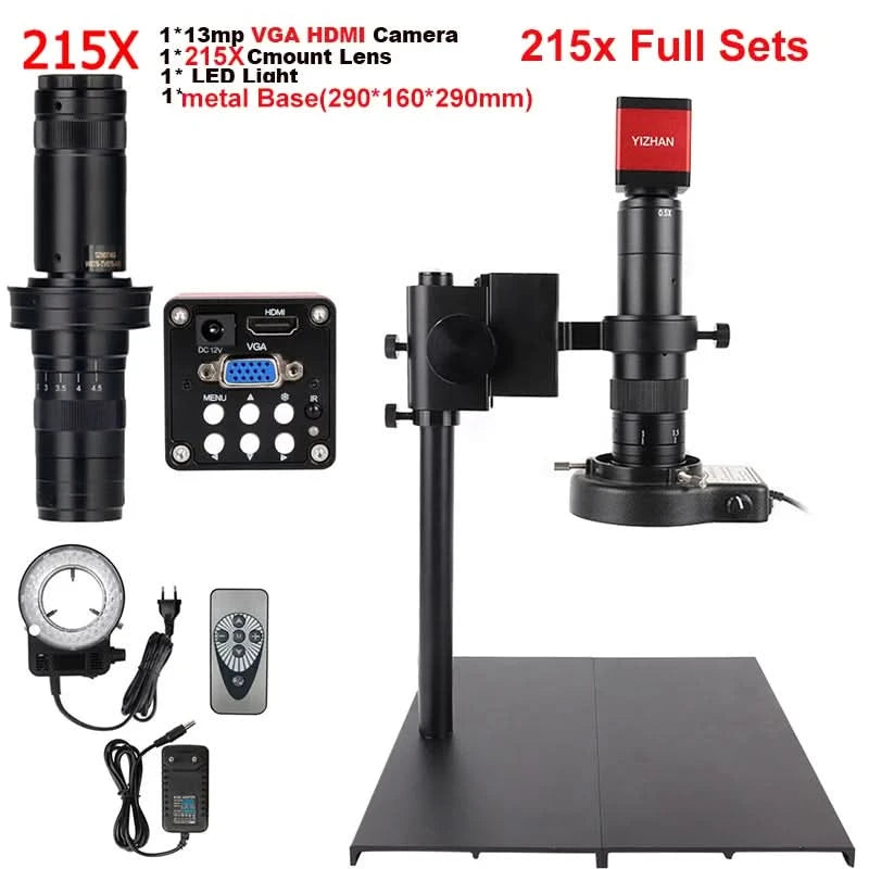 13MP Video Microscope HDMI VGA Industrial Microscope Camera 1-130X/150X/215X C mount Lens For Soldering Repair Image Collection