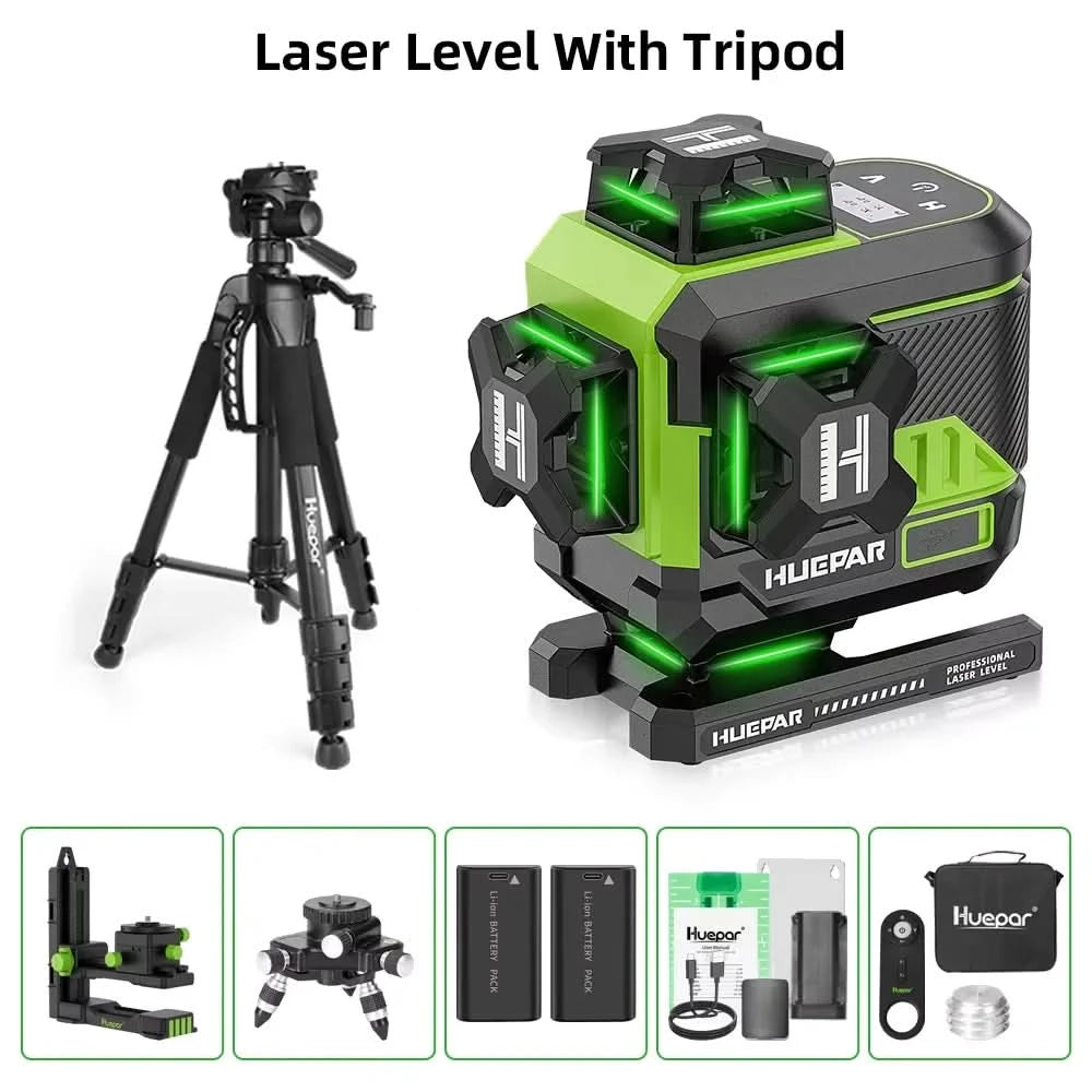 Huepar 16 Linien 4D selbstnivellierender Kreuzlinienlaser 4x360° mit LCD-Bildschirm Bluetooth- und Fernbedienung 2x Akku Z04CG
