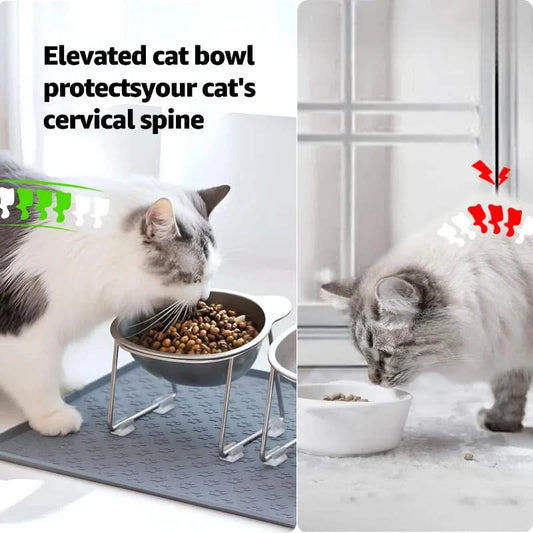 304-Stainless Steel Raised Cat Bowl with 15° Elevated Design.