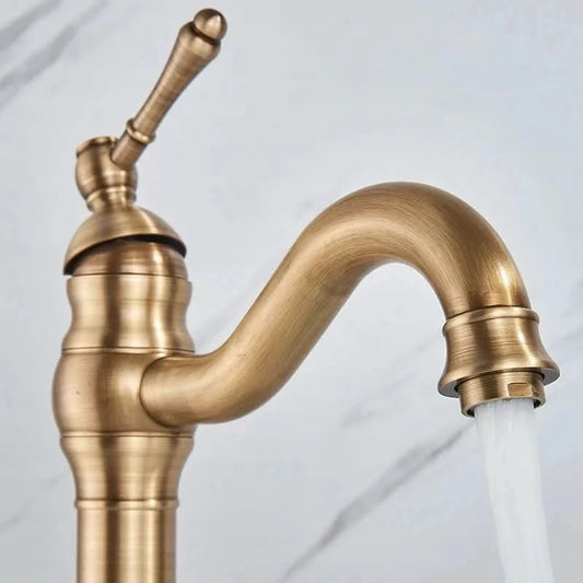 Bathroom Basin Sink Faucet Mixer Tap Single Handle Single Hole Brass Hot/Cold Water Palace Style Deck Mount Retro Faucet