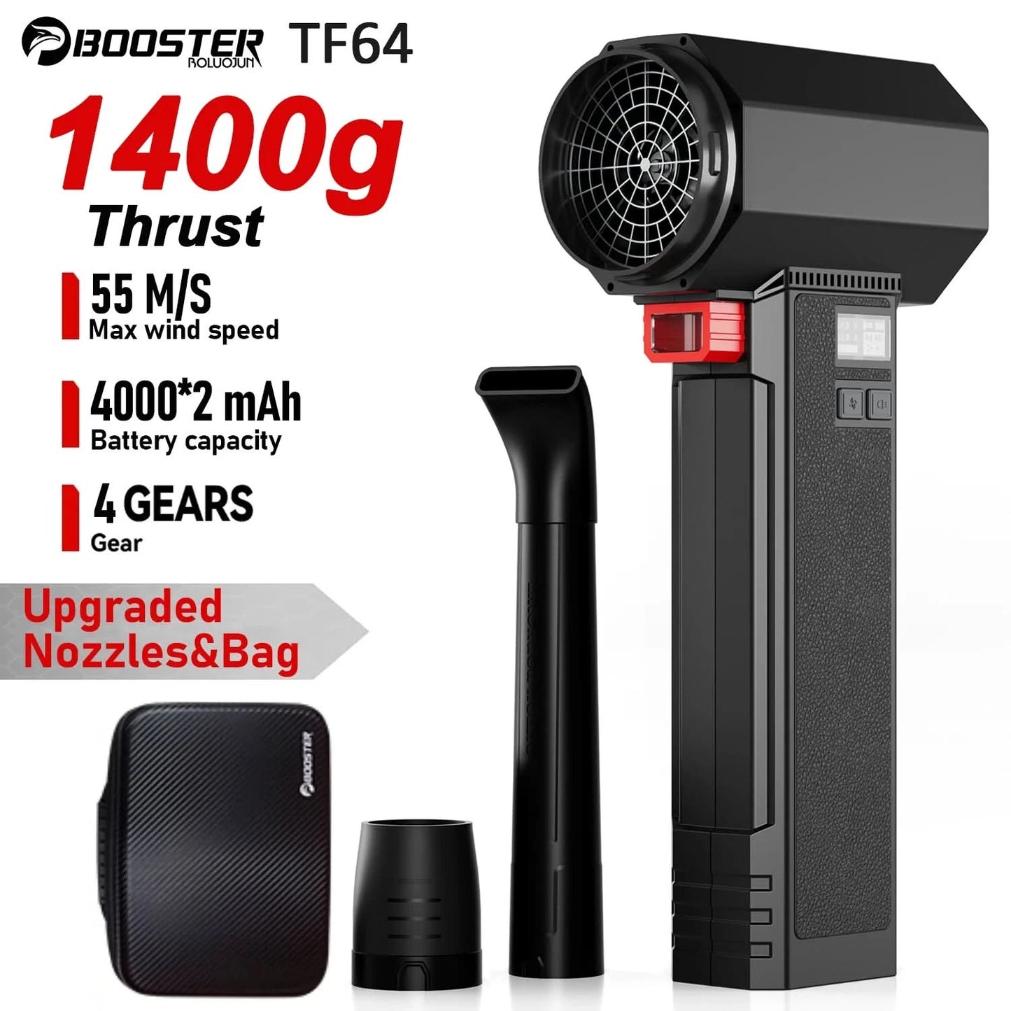 Booster Turbo Fan Auto-Trockner mit LED-Beleuchtung, leistungsstarkes Luftgebläse, bürstenlos, langlebig, hohe Geschwindigkeit, leistungsstark, 4000mA, 1400G