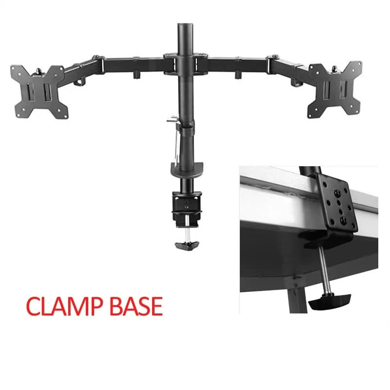 D-MOUNT MS02 9.9kg pro Kopf voll bewegliche 360° drehbare Halterung für zwei 10"-27" Monitore, Tischhalterung, langer Arm mit Klemme und Kabeldurchführung
