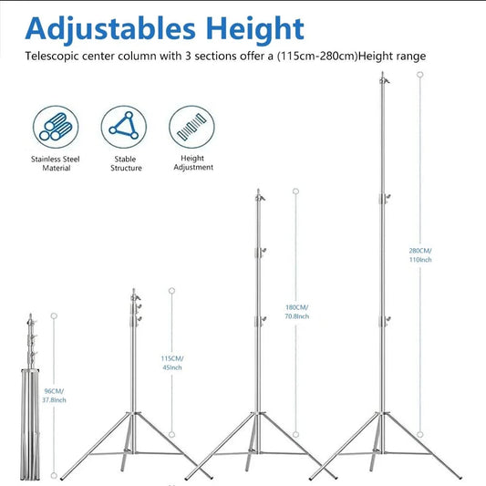 Super Stable Stainless Steel Big Tripod 2.8M Foldable Lighting Stand Tripod Photography For Fill Spot Light Softbox Photo Studio