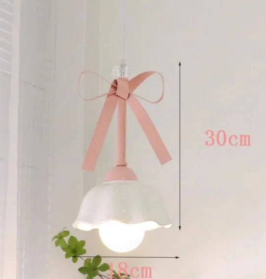 Romatic Princess Room Girl LED Pendant Lamp For Bedroom Lighting Ceramic Glass Sconces Pink Bowknot Ceiling Suspended Light