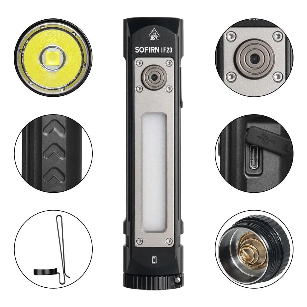 Sofirn IF23 RGB-Licht 4000lm Leistungsstarke LED-Taschenlampe 21700 5V 3A USB-C wiederaufladbare Flutlicht-Suchscheinwerfer-Taschenlampe mit Magnet